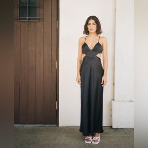 Zara Satin Effect Cut Out Dress - Black